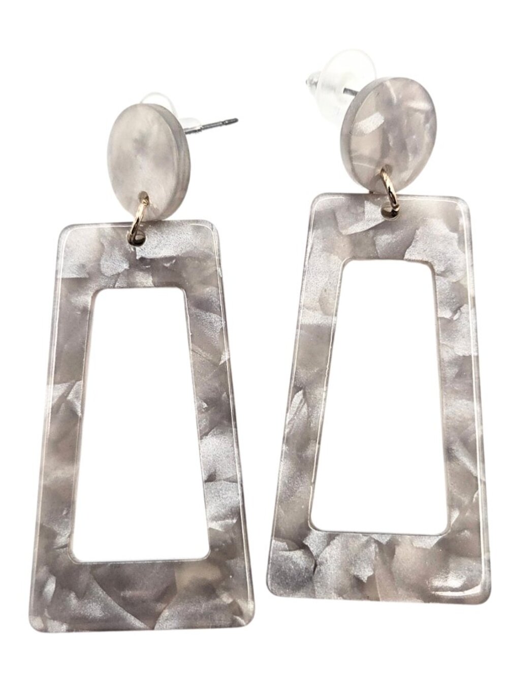 Whilowe Designs Marbled Smoky Colored Acetate Rectangle Outline Drop Earrings